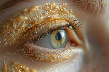 Poster - Detailed shot of a makeup sponge blending concealer under the eye, highlighting the smooth transition,