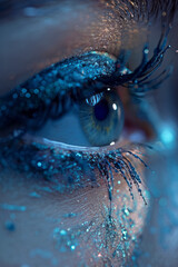 Poster - Macro image of a mascara wand coating individual lashes, showing the separation and volume,