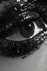 Poster - Macro image of a mascara wand coating individual lashes, showing the separation and volume,