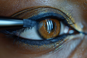 Poster - A close-up of liquid eyeliner being applied to the eyelid, capturing the precise line and glossy finish,