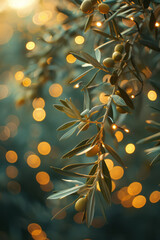 Aufkleber - An olive branch intertwined with fairy lights, creating a soft, magical glow,
