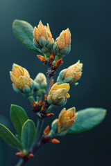 Poster - A macro shot of the tiny buds on an olive branch, with a soft-focus background,