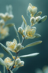 Poster - A macro shot of the tiny buds on an olive branch, with a soft-focus background,