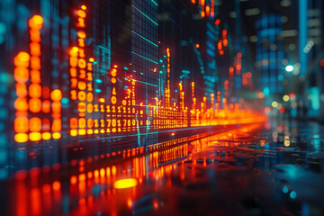 Poster - A financial chart with candlestick patterns that move upward, symbolizing increased stock prices or revenue,