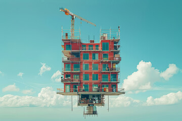 Poster - An animation of a building being constructed floor by floor, symbolizing the steady growth of a business,