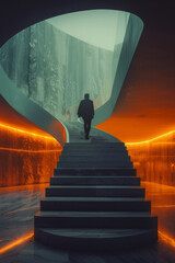 Poster - A visual of a staircase with a character taking bigger steps as they progress, symbolizing accelerating growth,