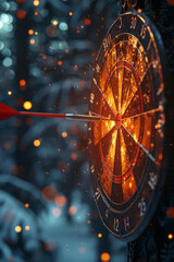 Leinwandbilder - An animation of a dart hitting a bullseye, symbolizing the focus and precision of strategic planning,
