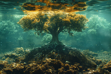 Leinwandbilder - An animation of a tree growing from the roots up, each branch representing a different aspect of a business strategy,