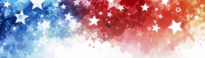 Wall Mural - A red, white and blue background with stars for the design of an American themed website banner Generative AI