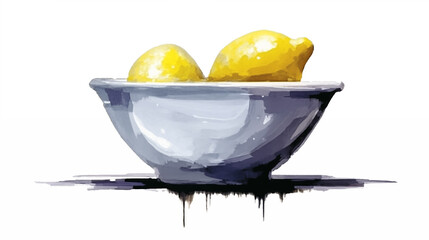 Wall Mural - Double Exposure, White Background Lemon Fruit in a Bowl illustration ~ Created using Generative AI