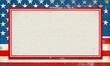© SKIMP Art - A blank white rectangular frame with a red border and blue stars around the edge, on an American flag background Generative AI