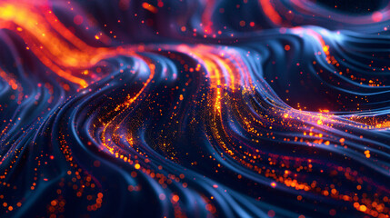 Wall Mural - Abstract digital landscape with flowing particles and light effects, resembling a dynamic wave