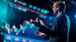 © Emiliia - A man is standing in front of a large projection screen, looking focused and engaged.