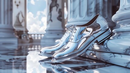 Wall Mural - Elegant silver dress shoes with fine details, showcased against a luxurious backdrop