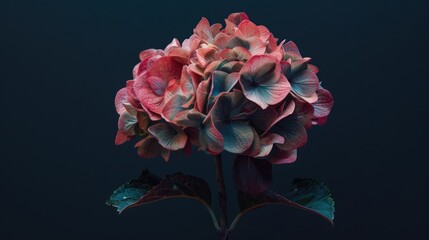 Wall Mural - A hydrangea bloom set against a dark backdrop