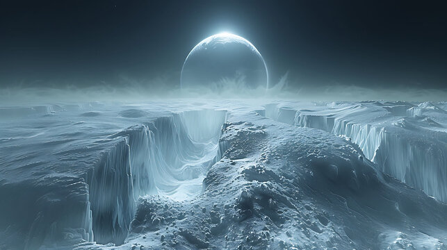 detailed view of the icy plumes erupting from Triton Neptune's largest moon against the backdrop of Neptune itself