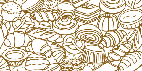 Wall Mural - Isolated vector set of Bakery. Hand drawn and chalked cookies, barolls, pies, cakes, pastries, croissants.. Vintage template with pastries sketch. Fresh bakery. Shop. Template.