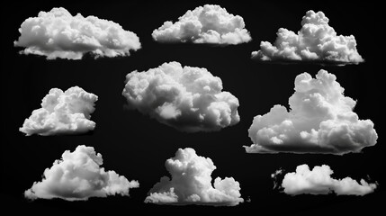 Wall Mural - set of white clouds on black background, for overlay and screen layer modes