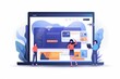 © Odin AI - A vibrant illustration portraying people interacting with a huge, stylized computer screen featuring web design elements
