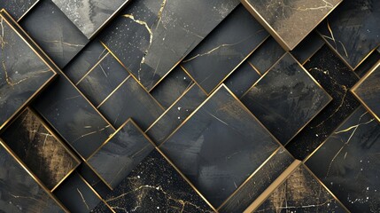 Wall Mural - Black abstract background and golden lines illustration