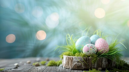 Wall Mural - beautiful eastern eggs on table with flower