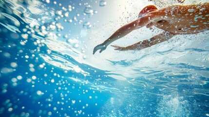 An athlete swimming in water with water splash in pool