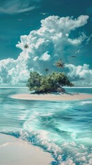 Sticker - A painting of a tropical island on a beach