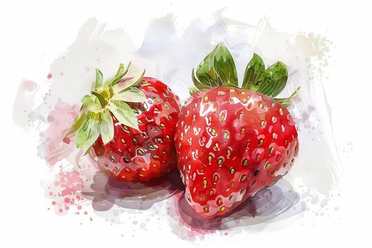 fresh ripe red strawberry fruit isolated on white background organic and natural digital painting