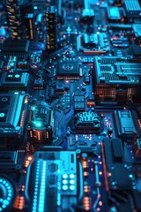 Wall Mural - A close up of a computer chip with a blue background