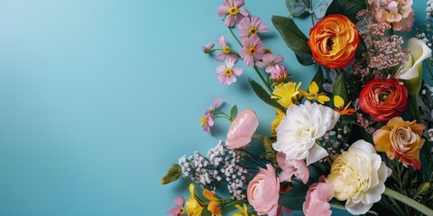 Poster - Flowers on Blue Background