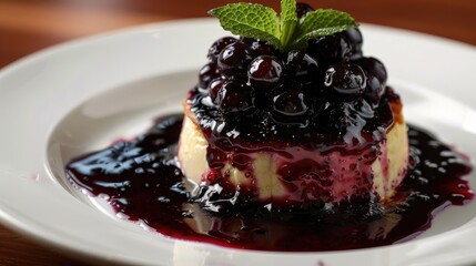 Wall Mural - Blueberry cheesecake topped with blueberry jam sauce