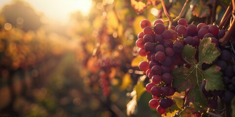 Red grapes on vine