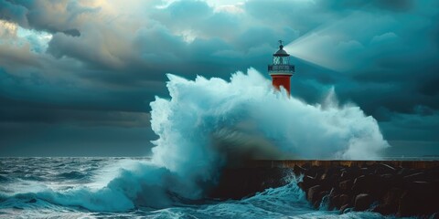 Wall Mural - Lighthouse Stormy Day