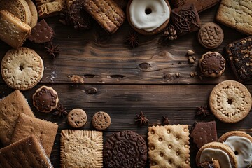 Poster - Various biscuits on wooden background