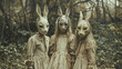 © Muhammad Irfan - creepy girls with bunny mask standing in mysterious jungle, halloween concept