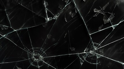 Wall Mural - shattered broken glass shards pieces on black background, for overlay and screen layer modes