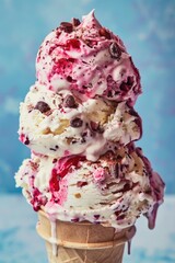 Wall Mural - Raspberry ice cream cone with chocolate chips