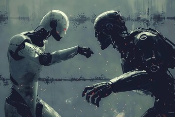 human versus robot the epic showdown of man against machine futuristic conceptual illustration