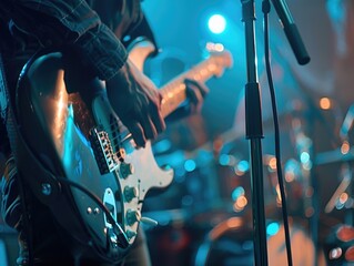 Canvas Print - Man playing guitar at microphone