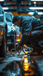 © kora studio - tires shop worker iis changing and re balance the tires
