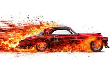 Canvas Print - Red Car on Fire