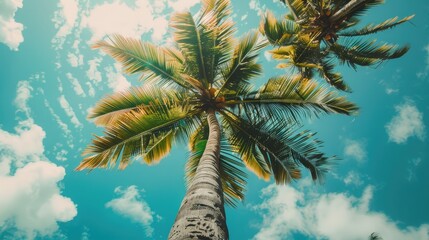 Canvas Print - Palm tree with dense foliage set against the sky