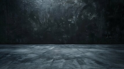 Photo studio with black backdrop, professional lighting, Concrete flooring. Dark atmosphere photography concept.