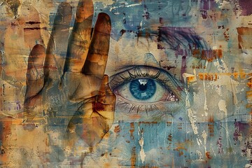 poignant collage of human eyes palm and frown symbolizing trauma offense and bullying on expressive background digital art