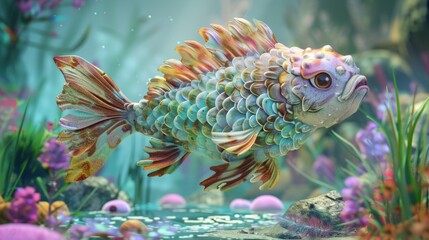 Wall Mural - fish with detailed vibrant scales