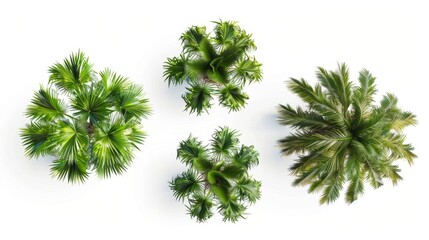 Top view of four different palm trees, Generative AI