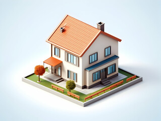 A model of 3d real estate house building, Conceptual flat and building on urban area, real estate housing concept