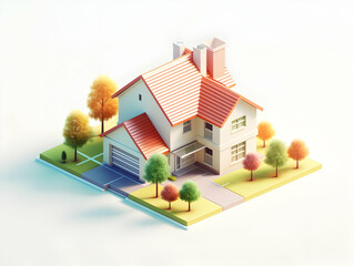 A model of 3d real estate house building, Conceptual flat and building on urban area, real estate housing concept