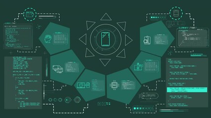 Wall Mural - ai smartphone features in infographic schema on alpha channel.