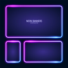 Wall Mural - glowing neon banners, illuminated colorful square frames. shiny vibrant border, glow effect. blue vi